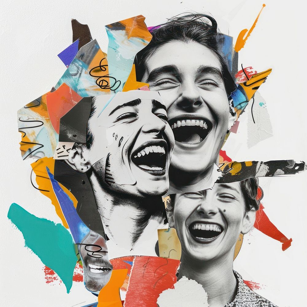 Paper collage of people laughing art portrait adult.