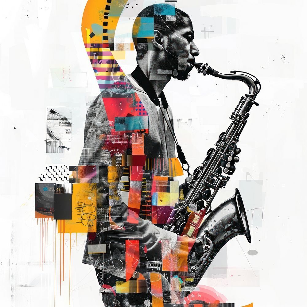 Person holding saxophone art collage adult.