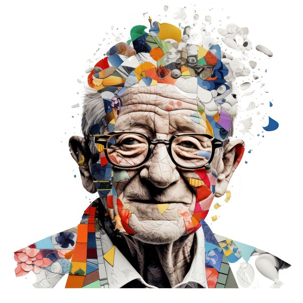 Paper collage elderly man portrait art adult.