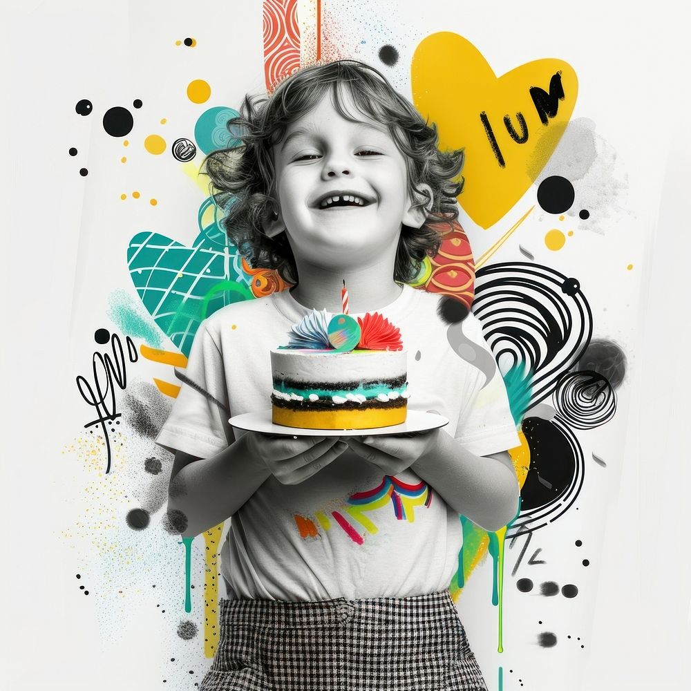 Kid holding birthday cake portrait smiling dessert.