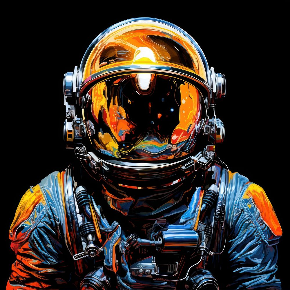 Astronaut helmet black background technology.