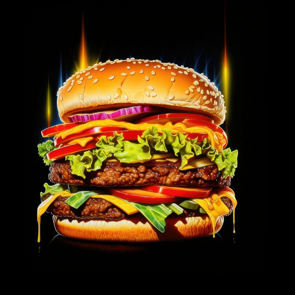 Burger food black background hamburger.