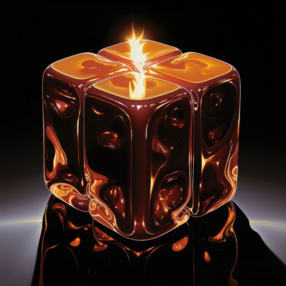 Chocolate cube candle light black background.