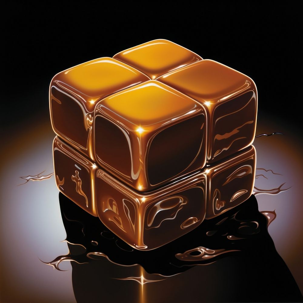 Chocolate cube dessert black background lighting.