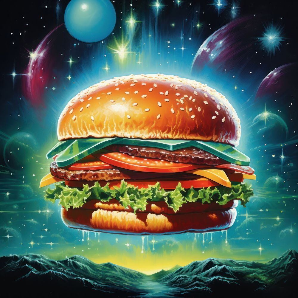 Number 1 burger galaxy food advertisement.