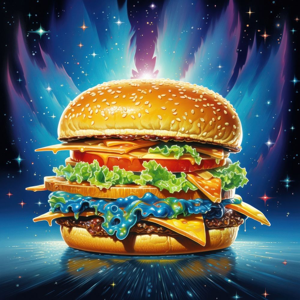 Number 1 burger galaxy food advertisement.