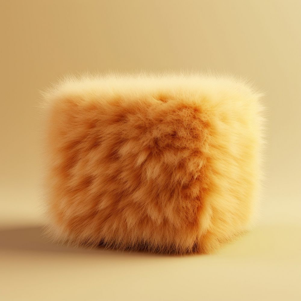 Fluffy brown fur cuboid furniture softness textile.