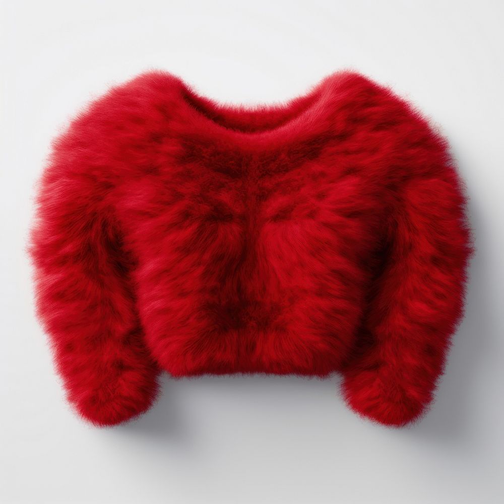 Fluffy red sweater coat wool fur.