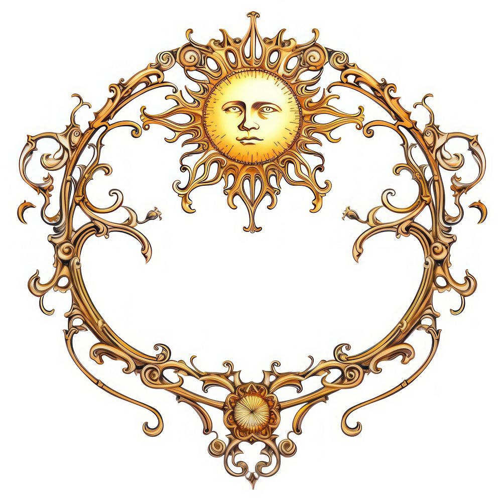 Moon and Sun ornate gold white background.