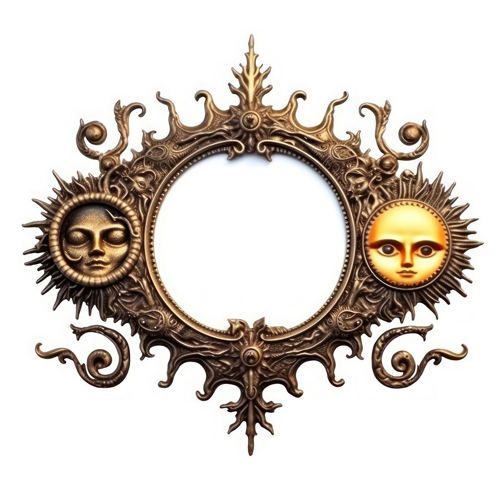 Sun and Moon jewelry white background representation.