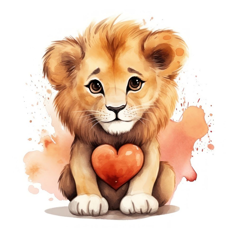 Lion hugging heart animal cartoon mammal.