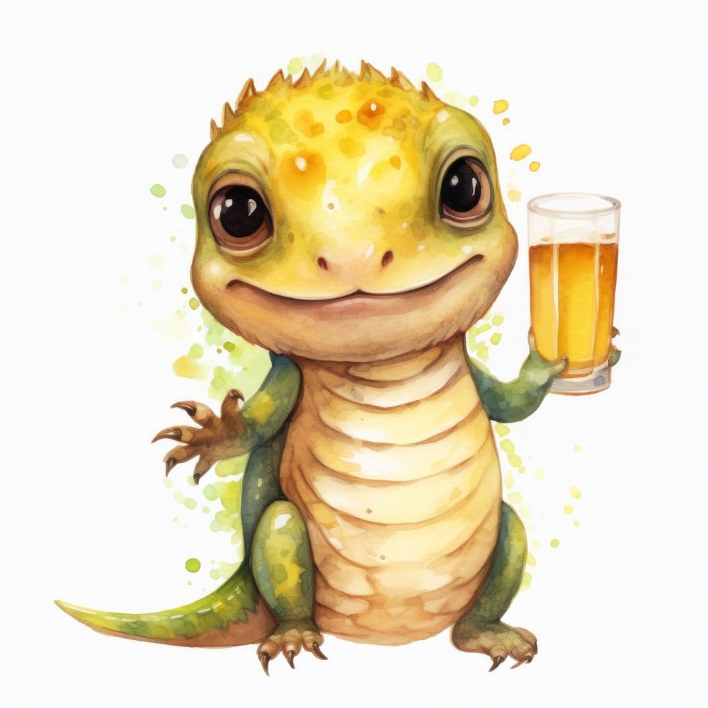 Lizard holding huge beer glass animal amphibian reptile.