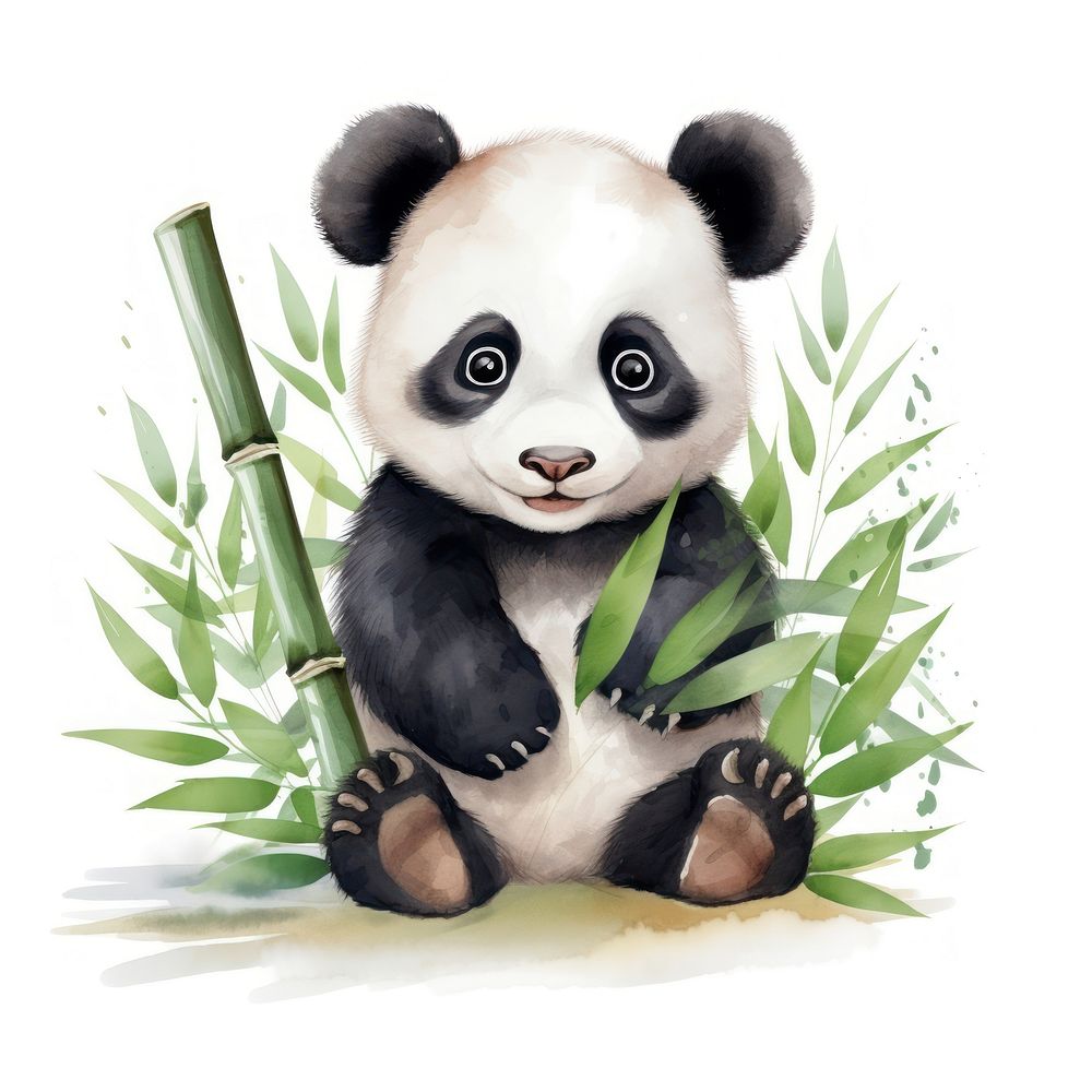 Panda hugging bamboo animal cartoon mammal.