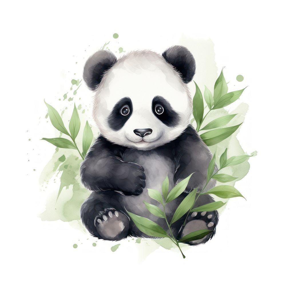 Panda hugging bamboo animal wildlife cartoon.