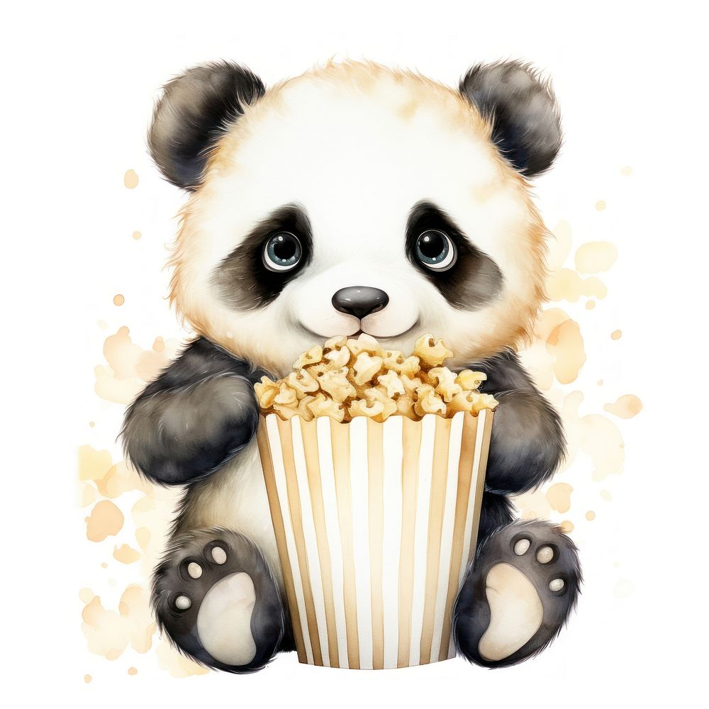 Panda hugging popcorn cartoon animal cute.