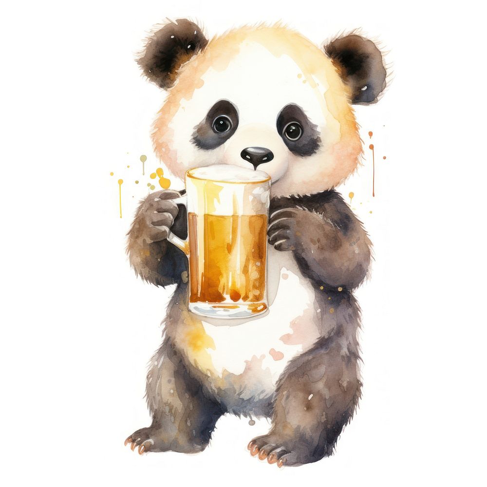 Panda holding huge beer glass cartoon mammal animal.