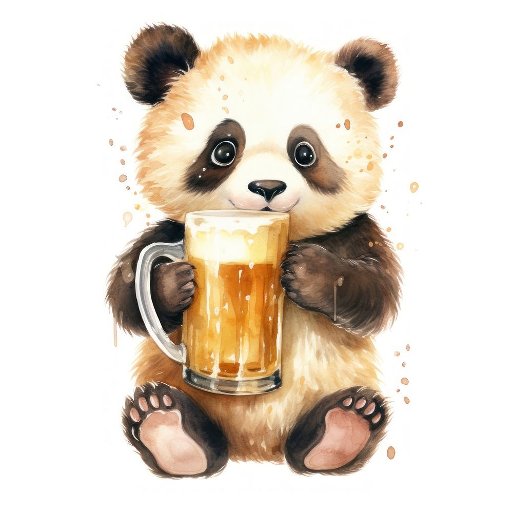 Panda holding huge beer glass cartoon mammal animal.