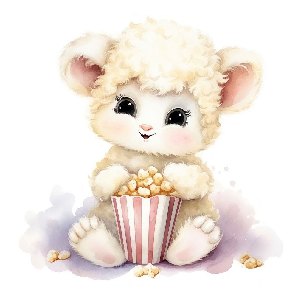 Sheep hugging popcorn cartoon cute baby.