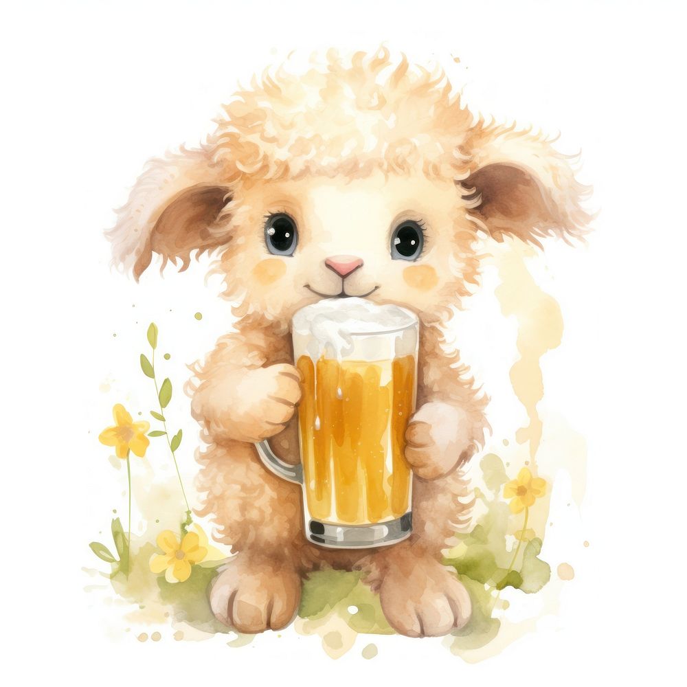 Sheep holding huge beer glass cartoon drink cute.