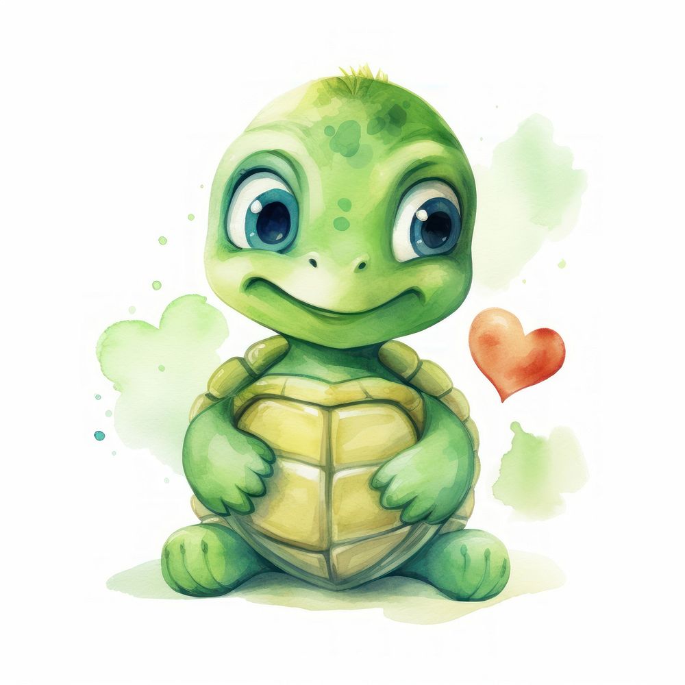 Turtle hugging heart animal reptile cartoon.