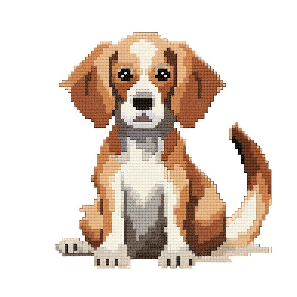 Cross stitch dog sitting beagle animal mammal.