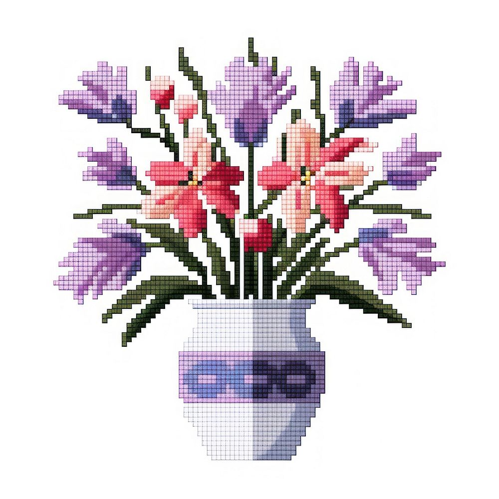 Cross stitch flower vase embroidery needlework graphics.
