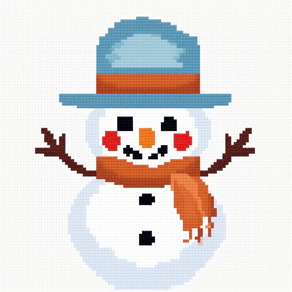 Cross stitch snowman winter white anthropomorphic.