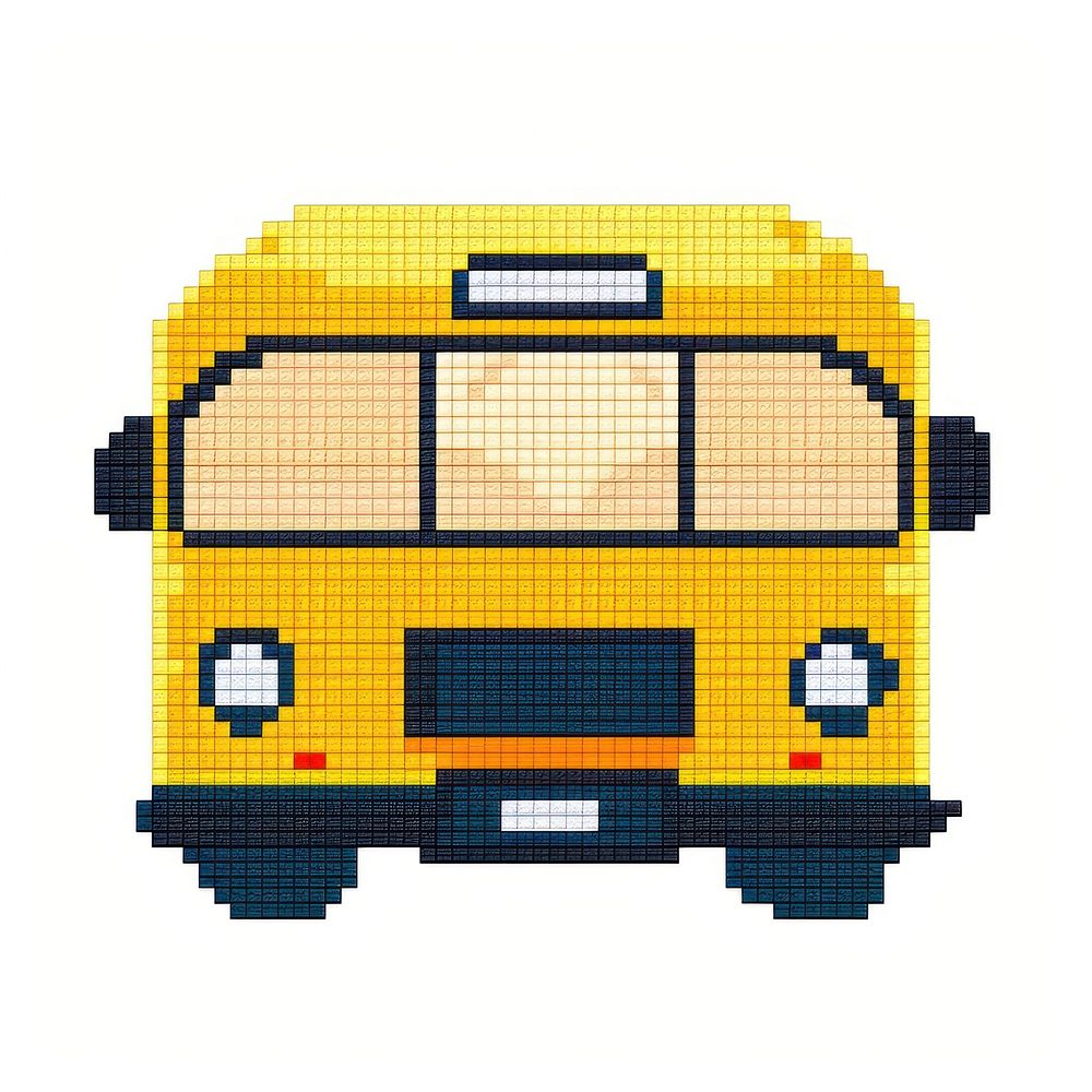 Cross stitch school bus vehicle white background transportation.