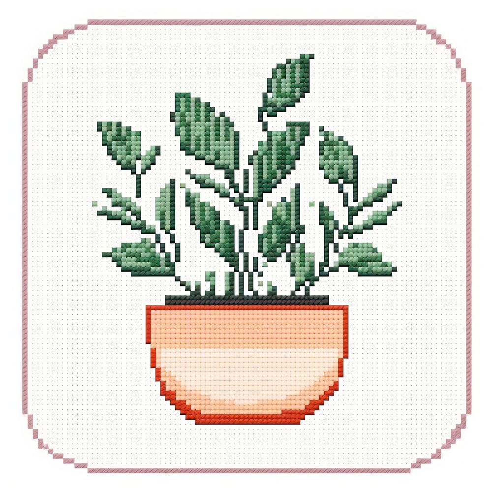 Cross stitch plant pot needlework embroidery pattern.