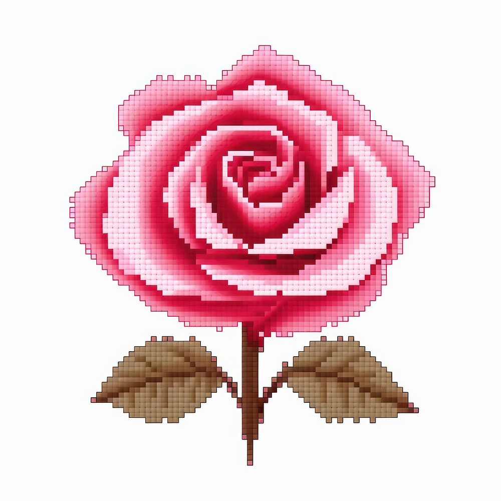 Cross stitch rose bloom textile flower plant.