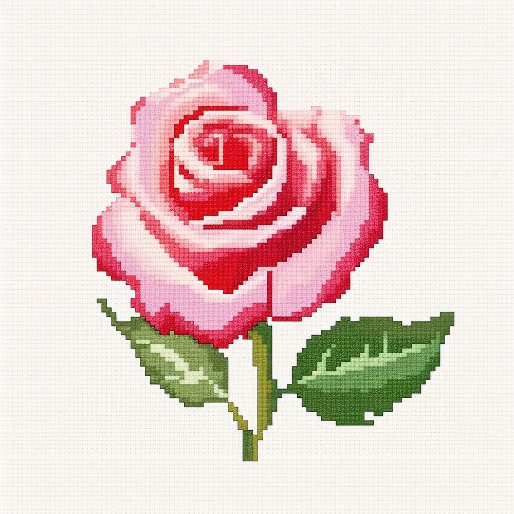 Cross stitch rose bloom embroidery needlework pattern.