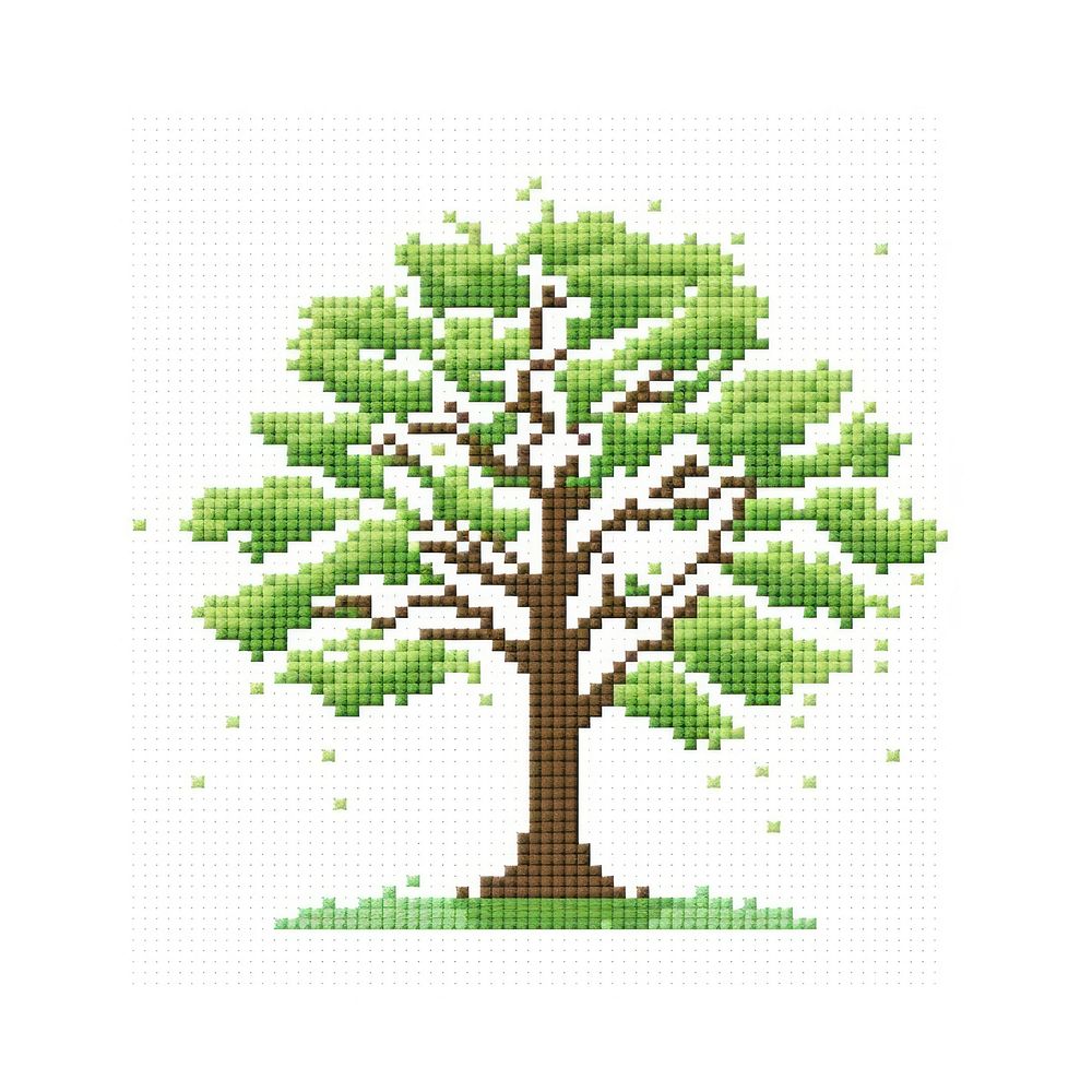 Cross stitch tree needlework plant white background.