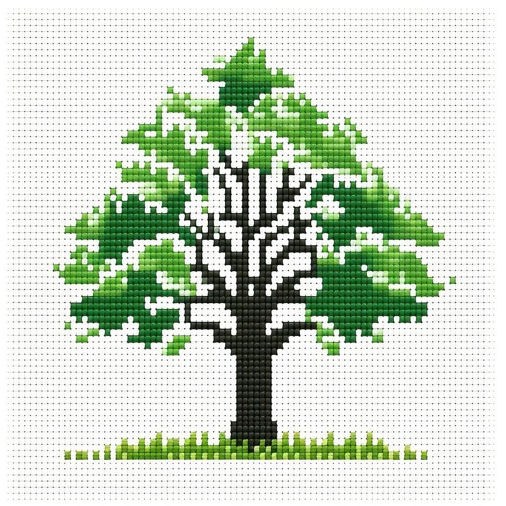 Cross stitch tree needlework embroidery pattern.