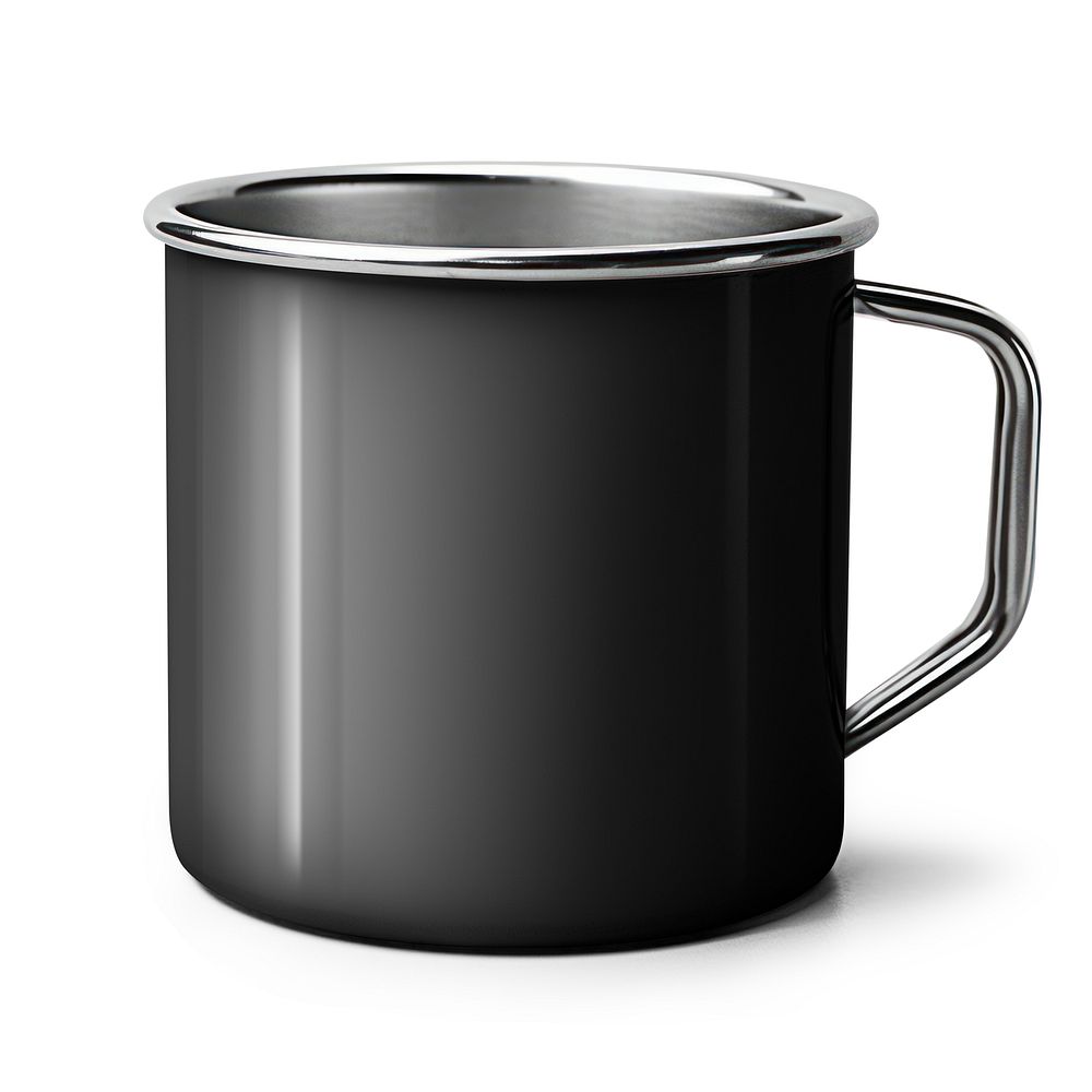 Black stainless enamel mug mockup psd