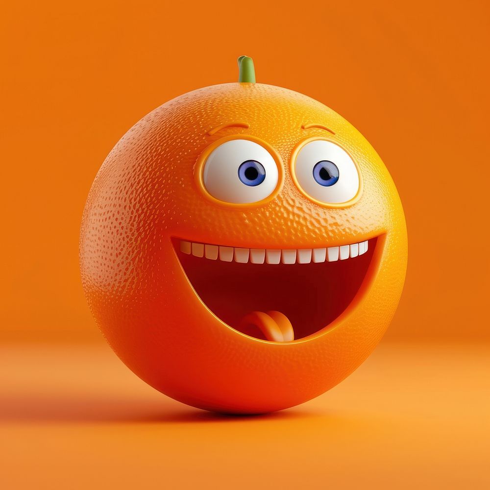 Orange character playful face fruit food fun.