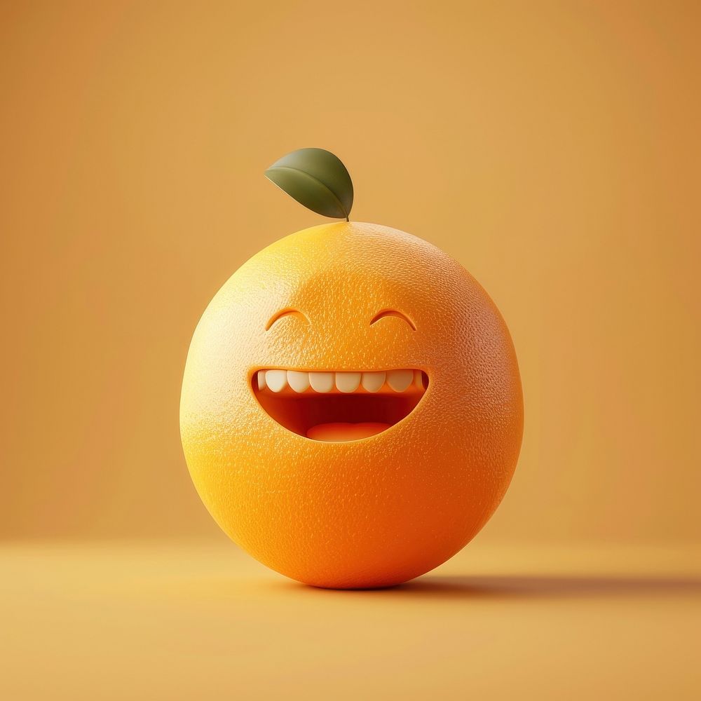 Orange character playful face fruit plant food.
