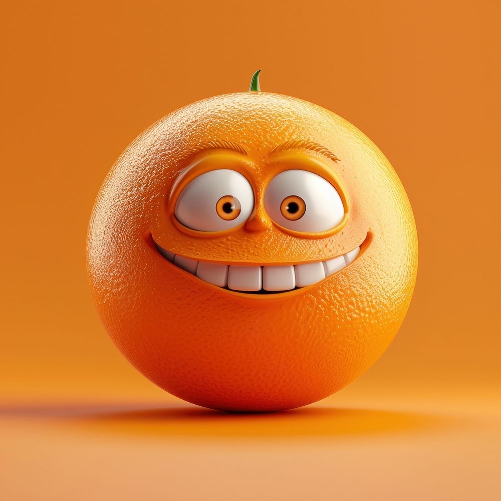 Orange character playful face grapefruit plant food.