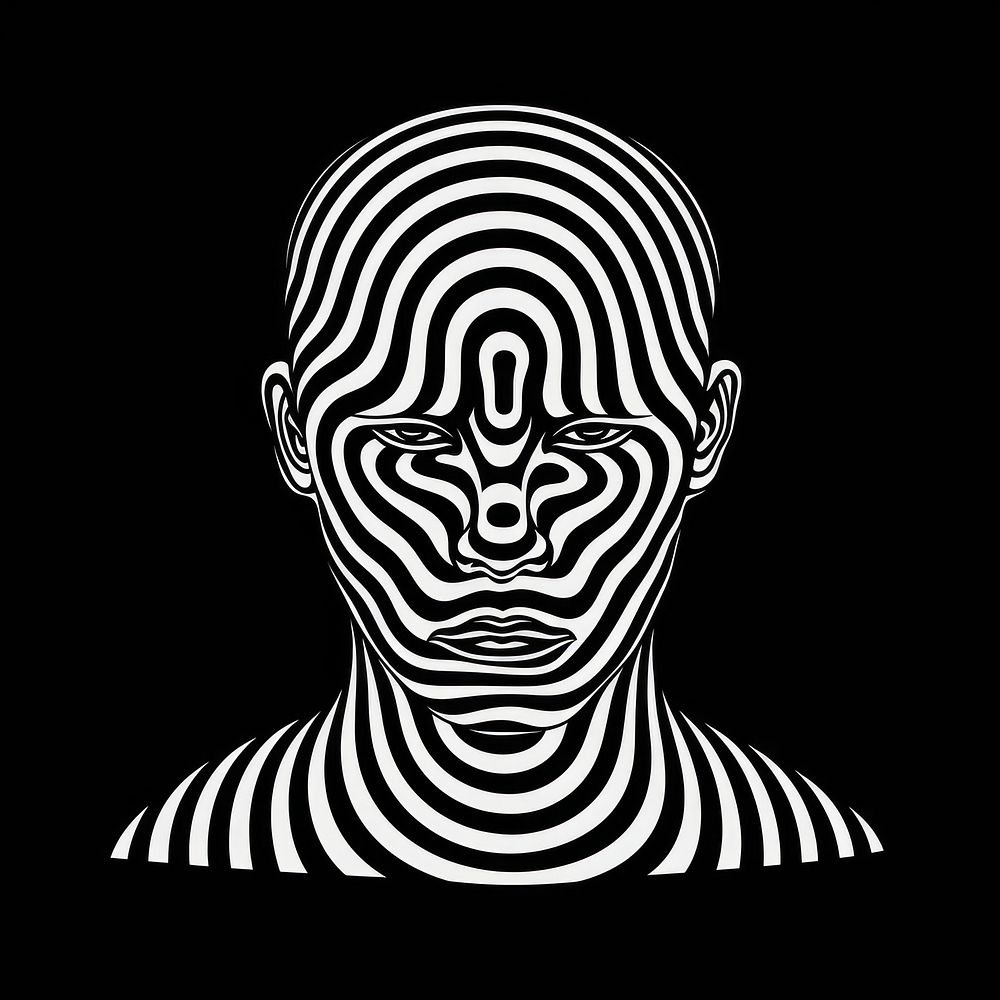 Mind bending flat line illusion of a head portrait black art.
