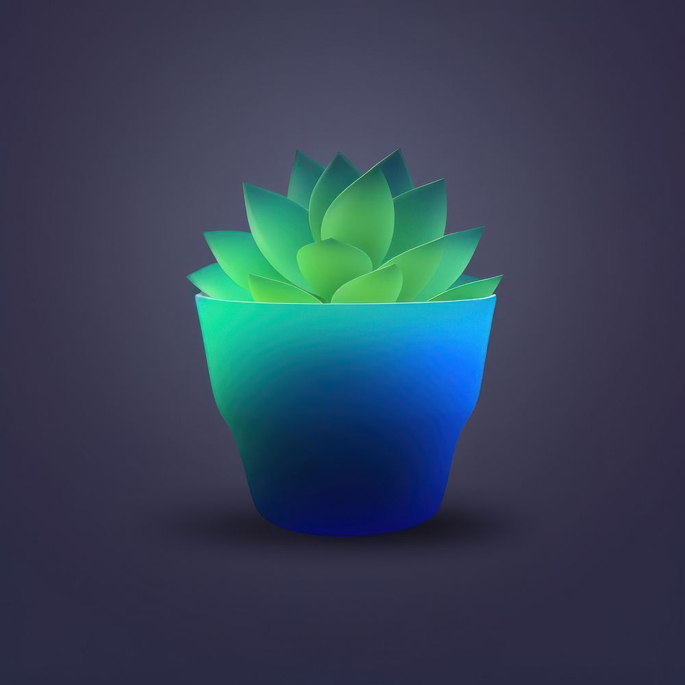 Abstract blurred gradient illustration flower pot icon green plant blue.