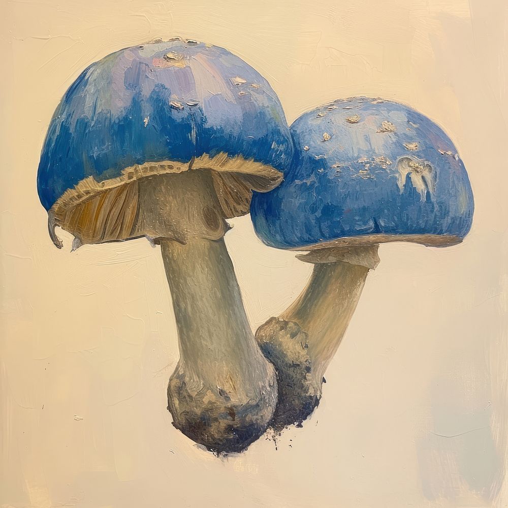 A vibrant blue mushroom painting fungus agaric.