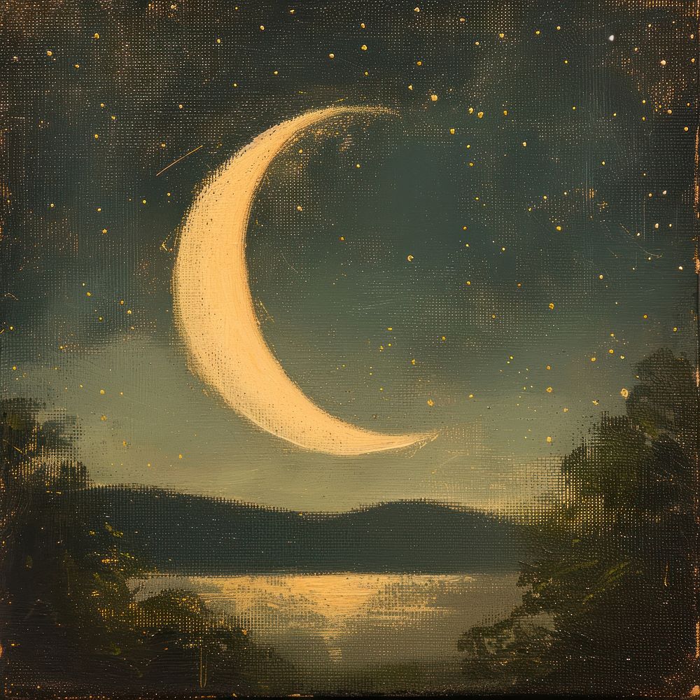 The celestial crescent moon painting night astronomy.