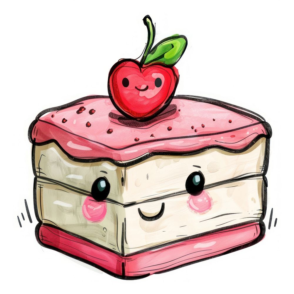 Cake in the style of frayed chalk doodle dessert food strawberry.