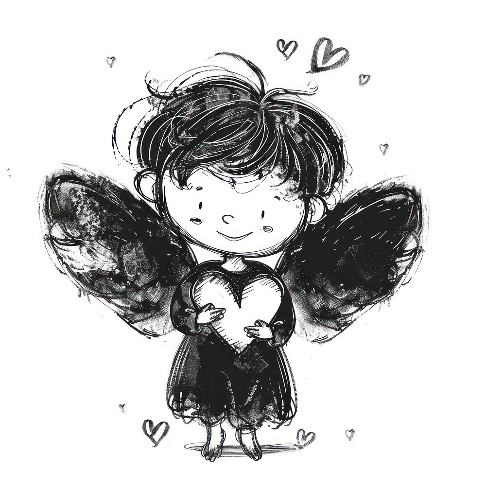 Cupid in the style of frayed chalk doodle drawing sketch cute.