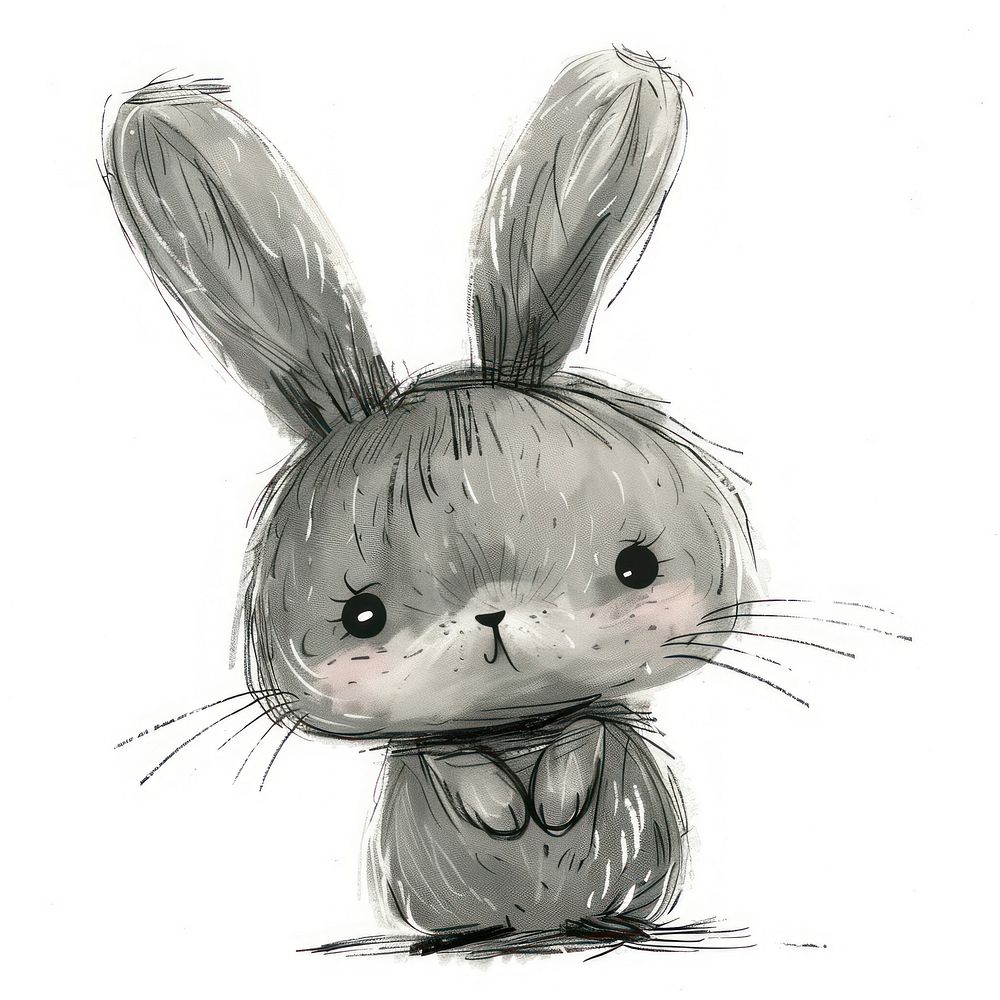 Bunny in the style of frayed chalk doodle drawing rodent mammal.