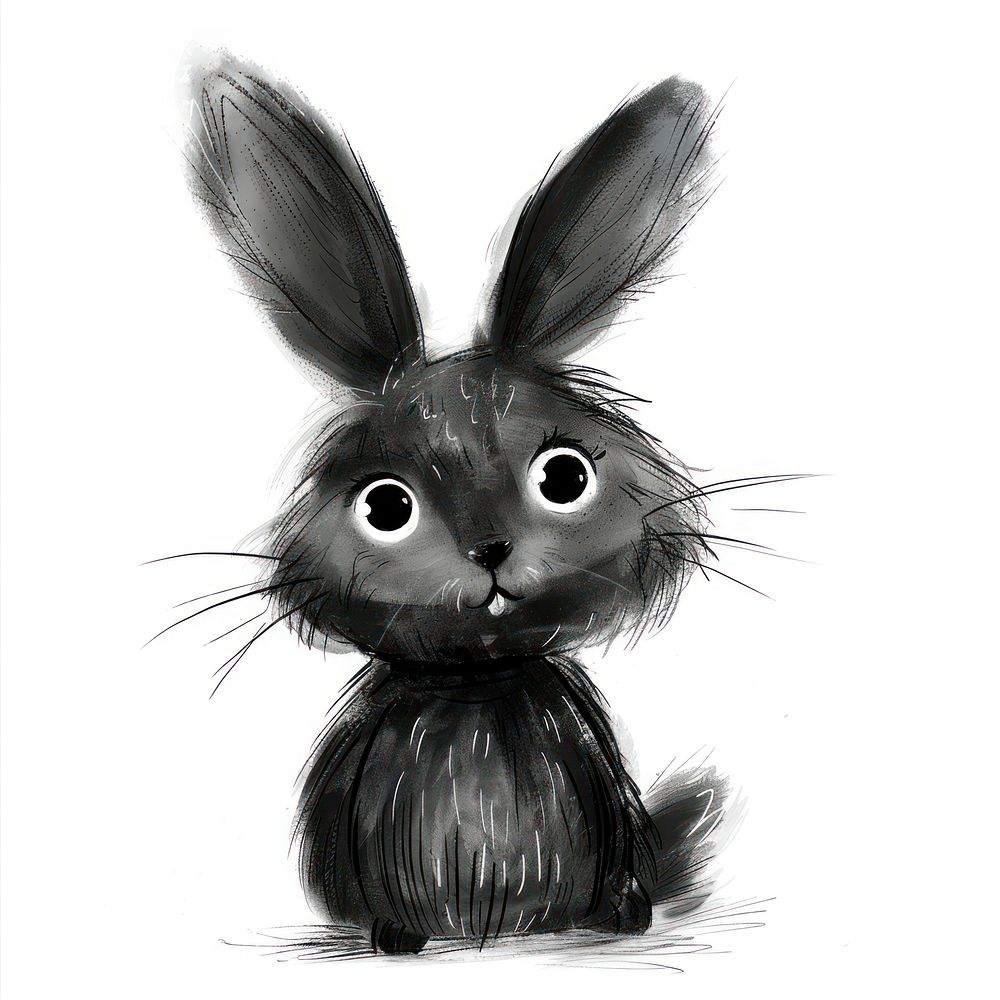 Bunny in the style of frayed chalk doodle drawing rodent mammal.