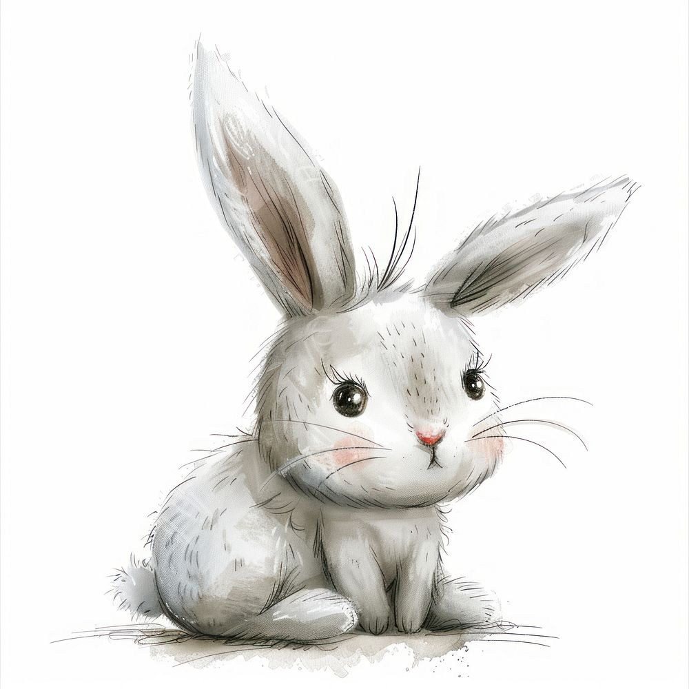 Bunny in the style of frayed chalk doodle drawing rodent animal.