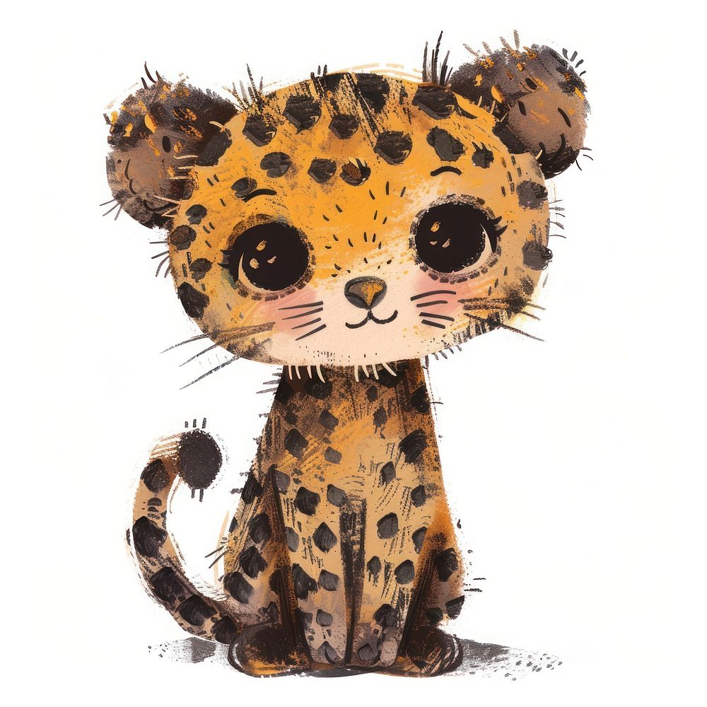 Leopard in the style of frayed chalk doodle animal cute toy.