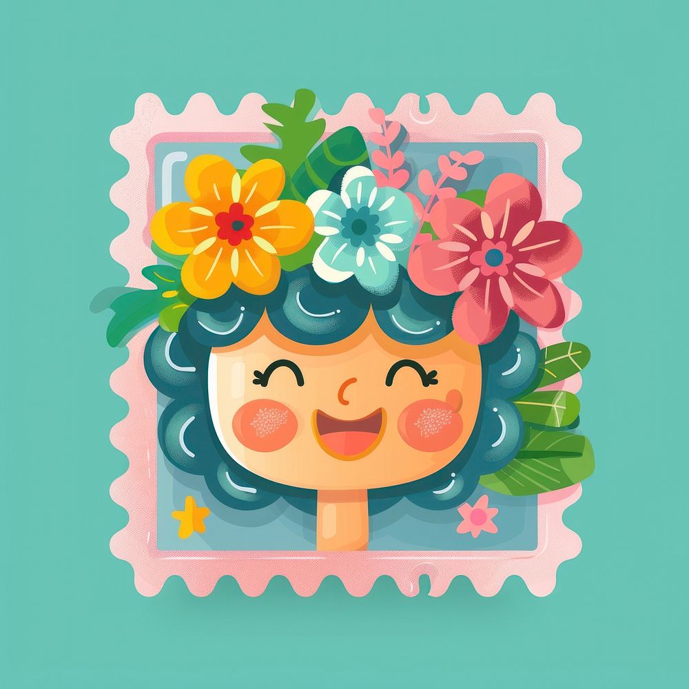 Cute postage stamp flower art cartoon.