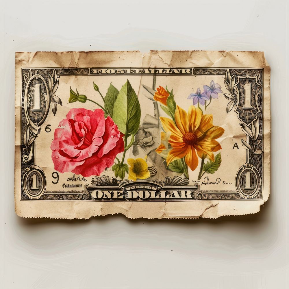 Dollar latter with vintage stamp flower money paper.