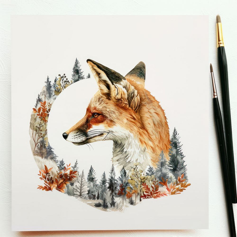 Nature background drawing fox art.